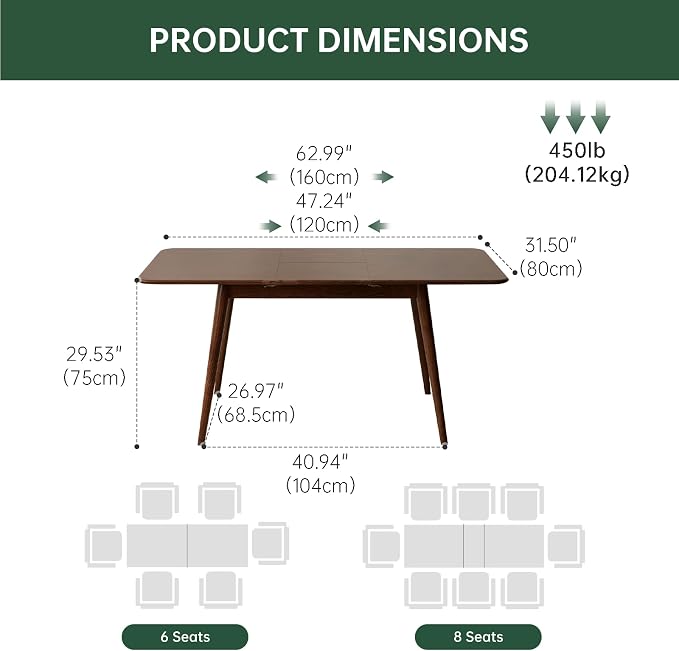 47’’-63’’ 100% Oak Extendable Dining Table and Bench Set, Solid Wood Folding Kitchen Table, Mid Century Modern Dinner Table for Kitchen, Apartment, Living Room (47''-63''+ 1 Bench)