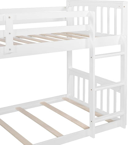 Merax Twin Over Twin Bunk Bed with Ladder, White
