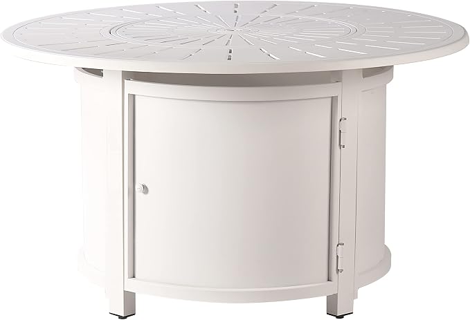 Oakland Living Round 44 in. x 44 in. Aluminum Propane Fire Pit Table with Glass Beads, Two Covers, Lid, 57,000 BTUs in White Finish
