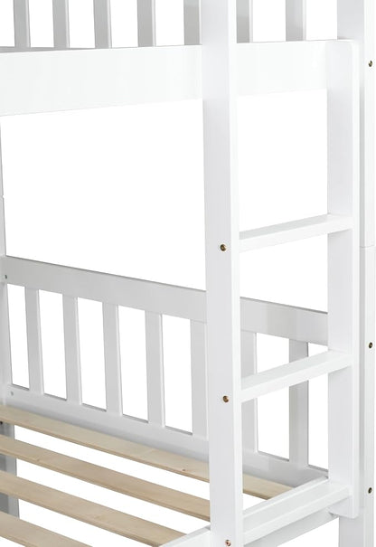 Harper & Bright Designs Convertible Wood Twin-Over-Twin Bunk Bed with Trundle and Ladder - Can Be Divided Into Two Platform Beds (White)