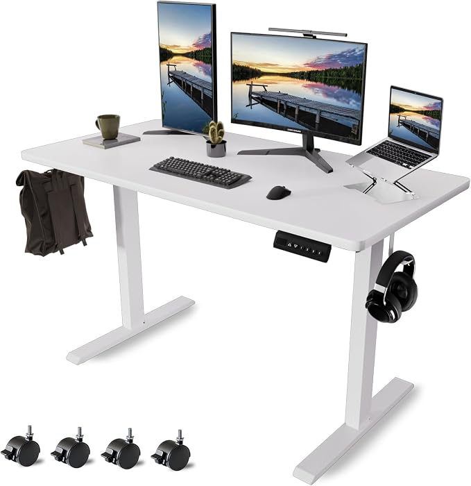 Whole Piece Standing Desk with Wheels Adjustable Height- Mobile Stand up Desk with Lockable Casters, Portable Sit Stand Desks Electric for Home & Office Workstation