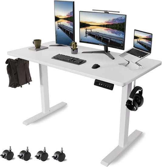 Whole Piece Standing Desk with Wheels Adjustable Height- Mobile Stand up Desk with Lockable Casters, Portable Sit Stand Desks Electric for Home & Office Workstation