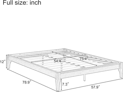 Merax Full Size Bamboo Platform Bed, Mid-Century Modern Bed Frame with Wood Slat Support, No Box Spring Needed, Easy Tool-Free Assembly, Natural