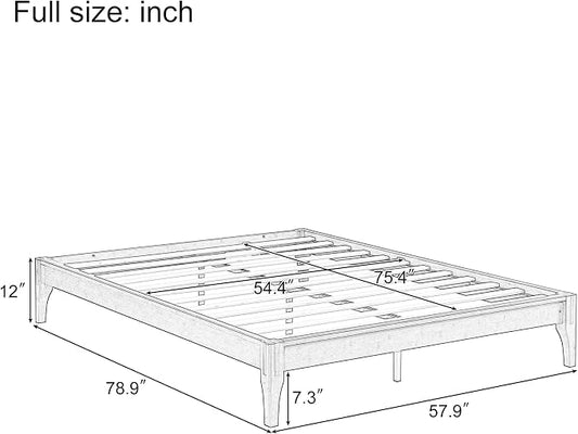 Merax Full Size Bamboo Platform Bed, Mid-Century Modern Bed Frame with Wood Slat Support, No Box Spring Needed, Easy Tool-Free Assembly, Natural