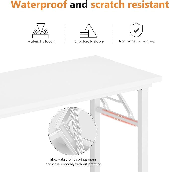 DlandHome Computer Desk, 59.8Inch Office Desk Computer Table, Study Writing Study Desk for Home Office, White Desktop and White Frame