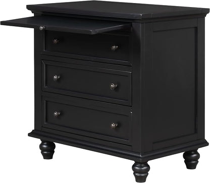 Merax Wood Nightstand with 3 Storage Drawers, Bedside End Table with Pull Out Tray, Black (No Guide Rails)