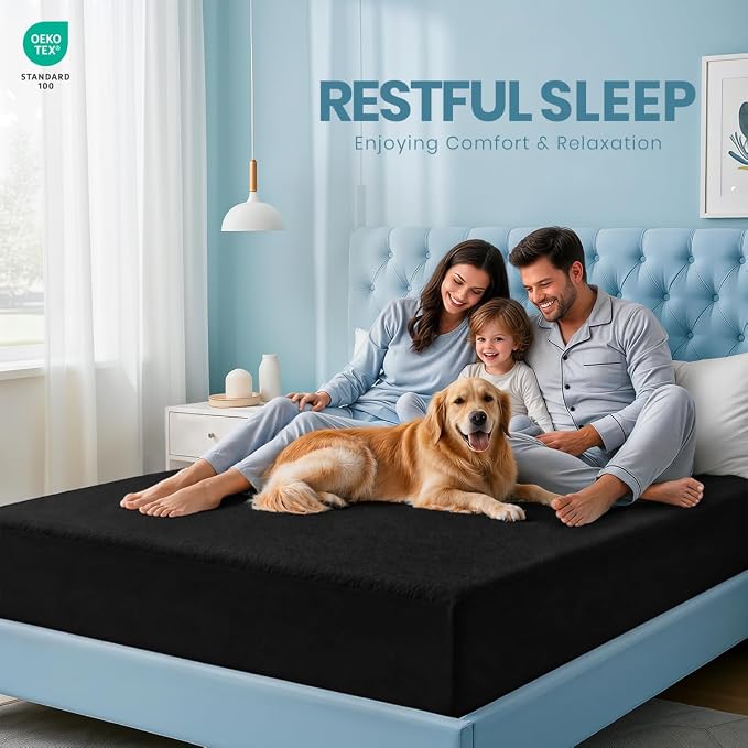 Queen Size Mattress Protector Waterproof, Premium 200 GSM Terry Mattress Cover, Soft & Breathable Bed Cover, Fitted Sheet Style Stretchable Deep Pockets 17" by Utopia Bedding (Black)