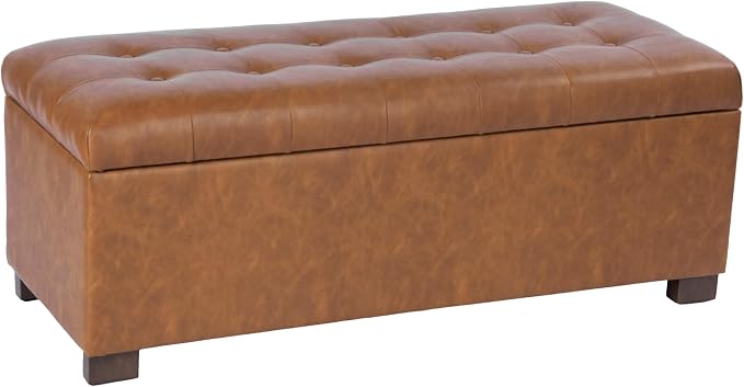 HomePop 46" Tufted Storage Bench - Vintage Saddle Brown