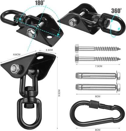 Hammock Hanging Kit,Hanging Chair Hardware 360°Rotating 1000 lb Capacity Hammock Hooks Heavy Duty,Hammock Chair Hanging Kit & Swing Ceiling Hook Snap for Hammock Chair Stand,Seat, Tree,Yoga,Gym(Black)