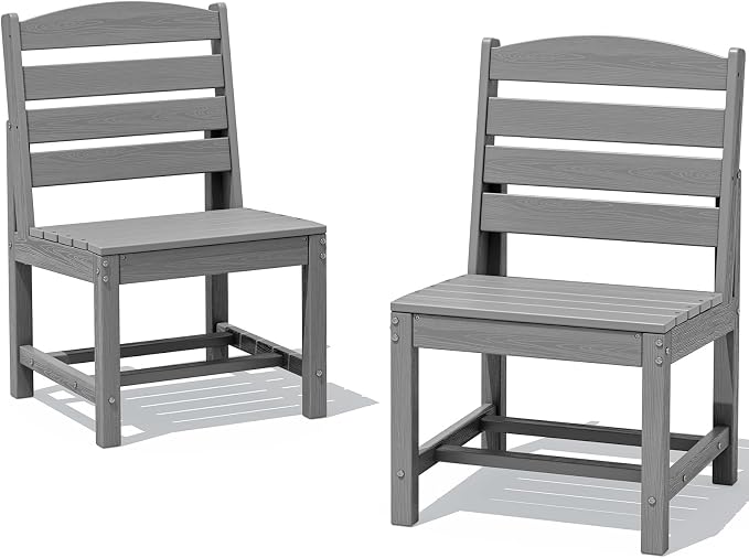 SERWALL Armless Outdoor Dining Chair Set of 2, All Weather Resistant,Light Gray