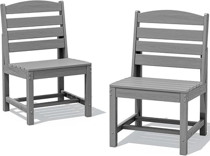 SERWALL Armless Outdoor Dining Chair Set of 2, All Weather Resistant,Light Gray