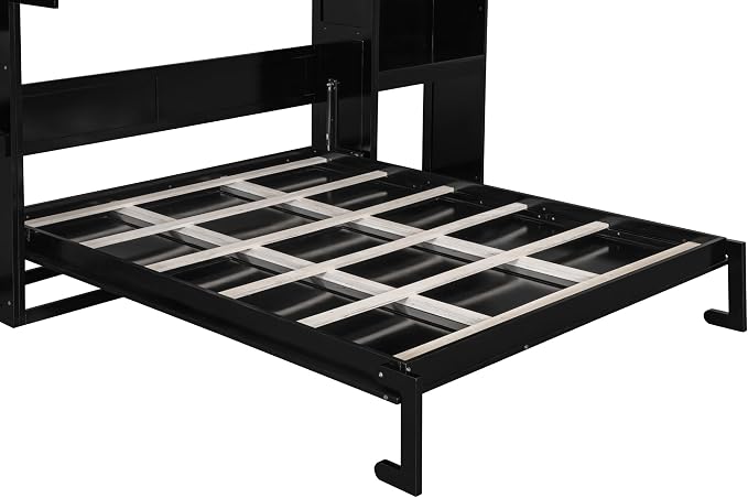 Ball & Cast Murphy Bed Queen Bed Frame with Headboard,Hideaway Bedframe w/Vanity and Cabinets,Wood Wall Cabinet,Slat Support,can be Folded,No Box Spring Needed,for Small Room,Espresso