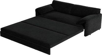 63.8" Sofa Bed Queen Size, Pull Out Couch Bed, 3-in-1 Convertible Sleeper Sofa with Side Pocket, Modern Velvet Futon Couch for Living Room, Small Space, Apartment, Bedroom, Black