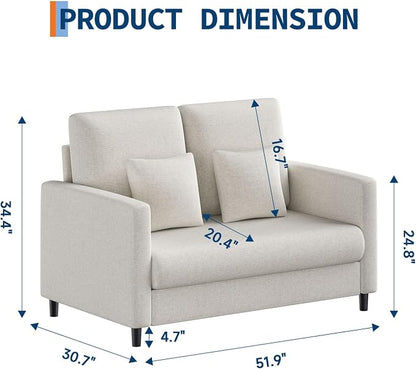 IDEALHOUSE Loveseat Sofa, 52" Love Seat for Small Spaces, Mid Century Sofa Accent Chair, Wood Frame, Tool-Free Assembly, Comfy Sofa Couch for Bedroom, Living Room, Beige