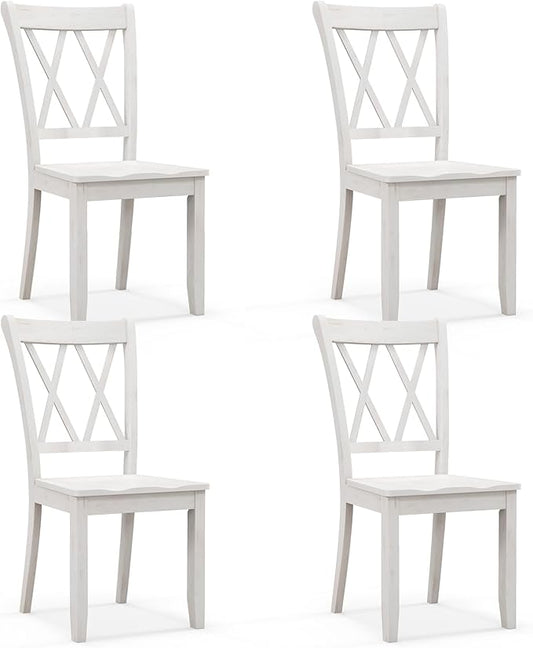 Giantex Wood Dining Chairs Set of 4 White, Rustic Armless Kitchen Chairs w/Rubber Wood Frame, Cross Back, Contoured Seat, Farmhouse Wooden Side Chairs, High Back Kitchen Chairs for Home Dining Room