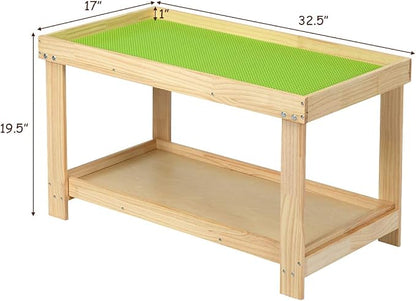 Costzon 2 in 1 Kids Activity Table w/Storage, Patented Building Block Table w/Board for Bricks Crafts Arts Draw, Children Solid Wood Play Table Desk for Preschool Toddler Boy & Girl Gift, Natural