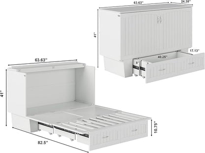 AFI, Nantucket Queen Murphy Bed Chest with Mattress, Storage Drawer and Built-In USB Charger, White