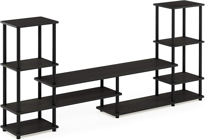 Furinno Turn-N-Tube TV Stand, Wide Open Frame Entertainment Center with Storage, TV Console with Tall Side Shelves for TV up to 48 Inch, for Living Room, Bedroom, Espresso