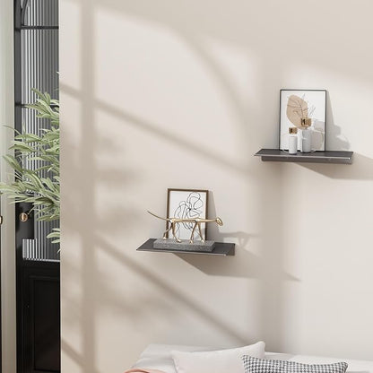 Danpoo 8 inch Gray Small Floating Shelves for Wall Organizer & Storage, Mini Display Shelves, Metal Wall Shelves for Bathroom, Living Room, Kitchen, Bedroom(2-Pack)