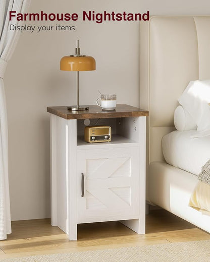 YESHOMY Farmhouse Modern Nightstand with Shelf and Barn Door, Set of 1 for Bedroom, White