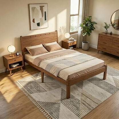 Askeld 14 inch Bamboo Twin Bed Frame with Headboard, Light Cottagecore Solid Wood Platform Bed No Box Spring Needed, Easy Assembly, Noise Free, Light Walnut Color