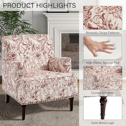 Rococo Accent Chairs Set of 2, Fabric Upholstered Armchair, Orange