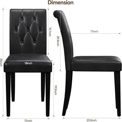 Welzona Upholstered Dining Chairs Set of 6, Button Tufted Parsons Dining Chair with Solid Wood Legs, Modern PU Leather Side Chair for Dining Room/Kitchen/Restaurant/Hotel- Black