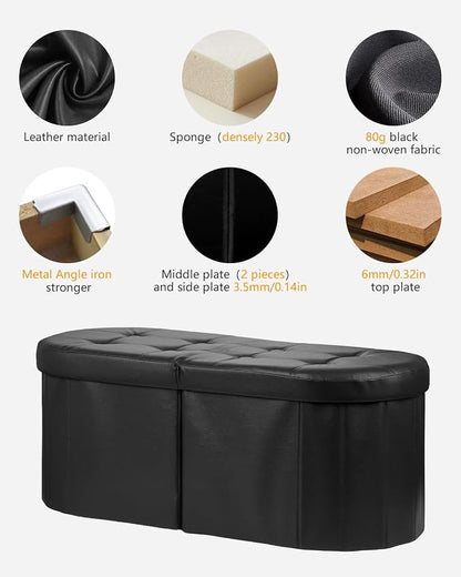 AmasSmile Footrest Ottoman Bench with Storage,34Inch Footstool, Coffee Table, Padded Seat, Storage Chest,Blanket Store with Flipping Lid for Livingroom and Bedroom (Black(Leather))