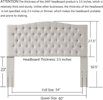 24KF Upholstered Tufted Button Linen Fabric Headboard,Comfortable Fashional Headboard Queen/Full Size,Ivory