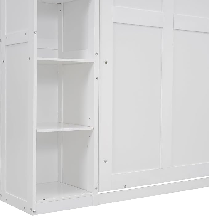 Ball & Cast Full Size Murphy Bed Wall Bed with Shelves and LED Lights,can be Folded,Hideaway Cabinet Frame W/ 2 Five-Layer Cabinets,Slat Support,No Box Spring Needed,for Apartment,Bedroom,White