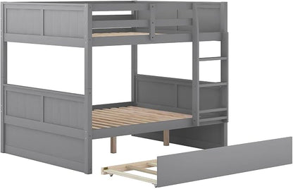 Bellemave Bunk beds Full Over Full with Twin Size Trundle, Low bunk Bed for Kids Adults and Teenagers，Gray