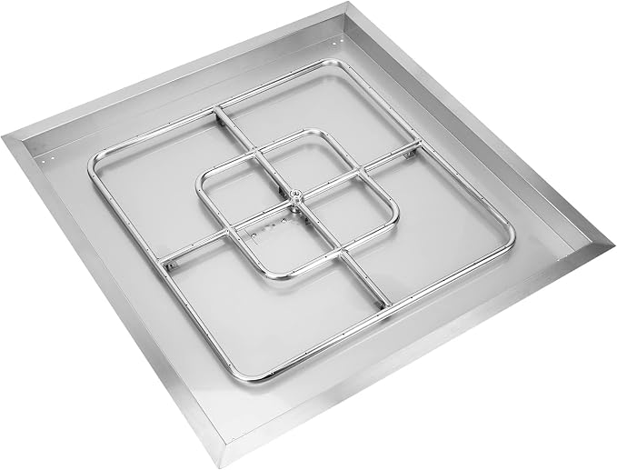 onlyfire Stainless Steel Square Fire Pit Flat Pan with Burner Ring Assembly, 30-Inch