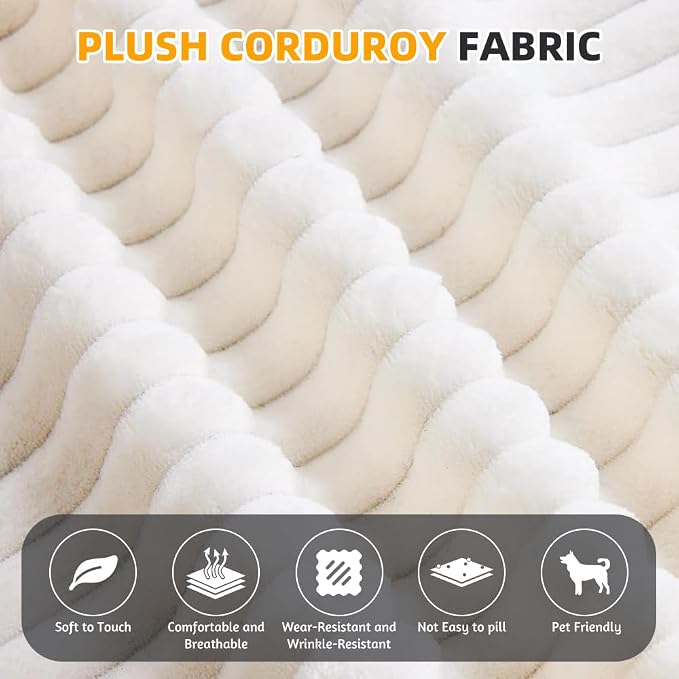 78.7" Futon Sofa Bed, 2-in-1 Foldable Sleeper Sofa, Convertible Floor Couch with Pillows, Corduroy Couch with Multi Functional Blanket Upholstered Boneless Couches for Living Room, Cream Beige