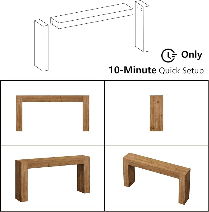 Solid Wood Console Table for Entryway, 63" Long Farmhouse Sofa Table Behind Couch, Rustic Rectangular Wooden Entry Tables for Living Room, Hallway, Foyer, 10 Mins Easy Assembly