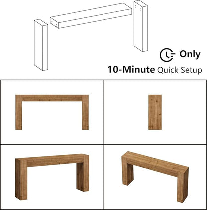 Solid Wood Console Table for Entryway, 63" Long Farmhouse Sofa Table Behind Couch, Rustic Rectangular Wooden Entry Tables for Living Room, Hallway, Foyer, 10 Mins Easy Assembly