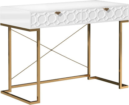 Clihome Console Table with 2 Drawers, 42'' Entryway Table with Storage, Desktop Sofa Table Hallway with Golden Legs and X-Shaped Bracket