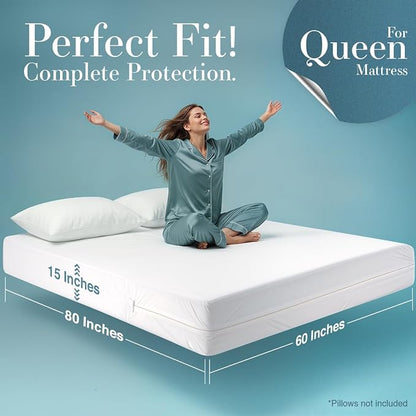 Utopia Bedding Queen Mattress Protector Zippered, 100% Waterproof Bed Bug and Dust Mite Proof Mattress Encasement, Absorbent 6 Sided Mattress Cover