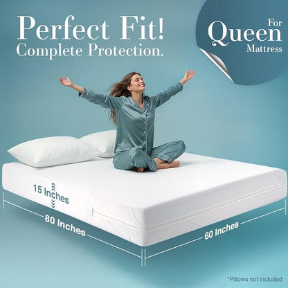 Utopia Bedding Mattress Protector Zippered Queen Size (Pack of 4), 100% Waterproof Bed Bug and Dust Mite Proof Mattress Encasement, Absorbent 6 Sided Mattress Cover