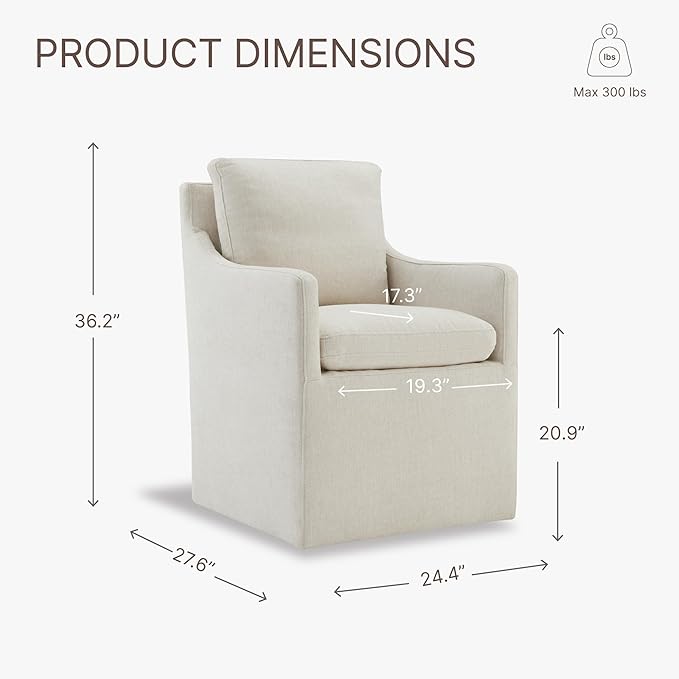 KISLOT Upholstered Dining Chairs with Casters, No Assembly Modern Accent Armchair with Rollers for Dining Room, Bedroom, Living Room, Reading Room, Already Assembled, Beige, 4 Box