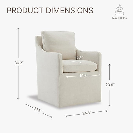 KISLOT Upholstered Dining Chairs with Casters, No Assembly Modern Accent Armchair with Rollers for Dining Room, Bedroom, Living Room, Reading Room, Already Assembled, Beige, 4 Box