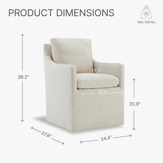 KISLOT Upholstered Dining Chairs with Casters, No Assembly Modern Accent Armchair with Rollers for Dining Room, Bedroom, Living Room, Reading Room, Already Assembled, Beige, 2 Box