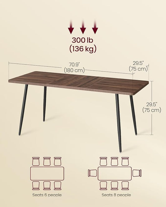 VASAGLE 70.9" Dining Table for 6-8 People, Modern Kitchen Table, Heat-Resistant Tabletop, Quick Assembly, for Dining Room, Natural Walnut and Ink Black, Island Collection UKDT108K101S