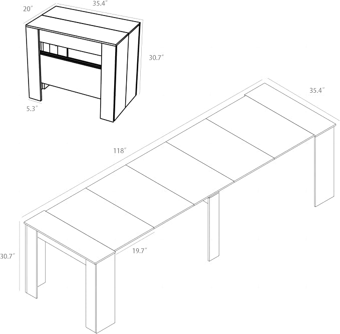 20"-118" White Marble Extendable Dining Table for 2-12 People, Modern Modular Extension Table, Space-Saving Extra Long Folding Dining Table, Multifunctional Conference Meeting Table