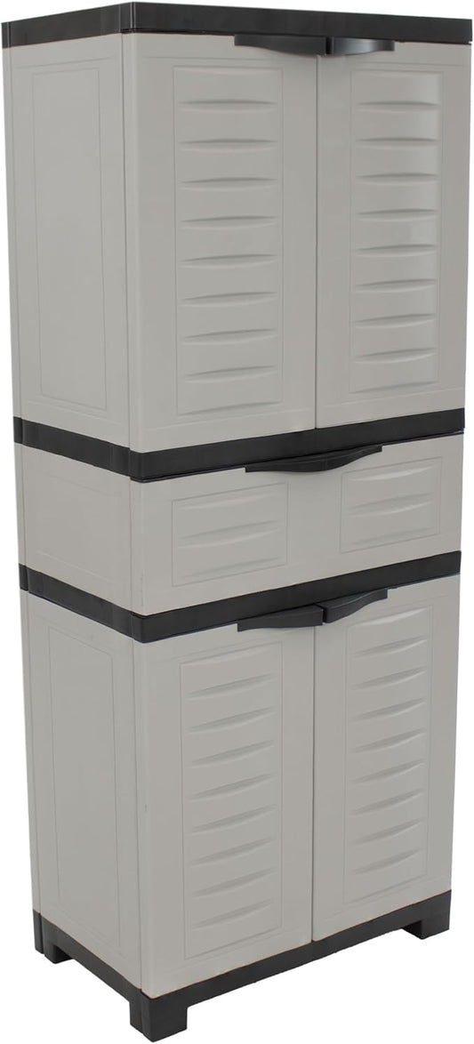 Sunnydaze 57" H Resin Garage Storage Cabinet - Garage Cabinet with 2 Adjustable Shelves - Freestanding Utility Storage for Laundry Room, Office, Basement - Gray
