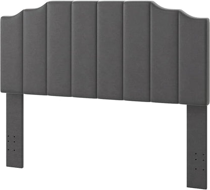 Befurtori Queen Size Headboard Only, Velvet Wall Mounted Headboard Queen/Full Size for Adjustable Bed, Modern Vertical Channel Design with Curved Tufted Upholstered Head Board,Dark Gray