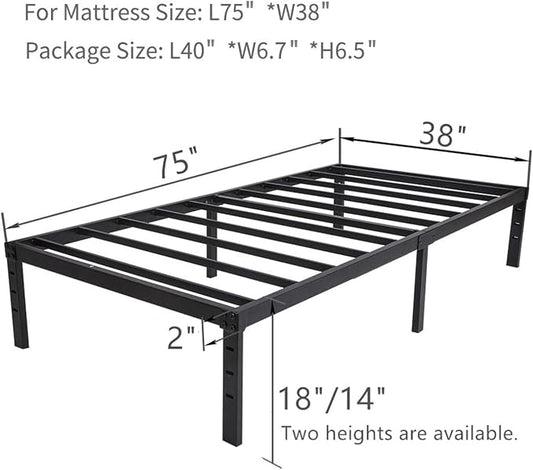 Wulanos Twin Size Bed Frame 18 inches Tall, 3500lbs Heavy Duty Metal Platform with Steel Slats Support, No Box Spring Needed, Sturdy and Noise-Free, Black