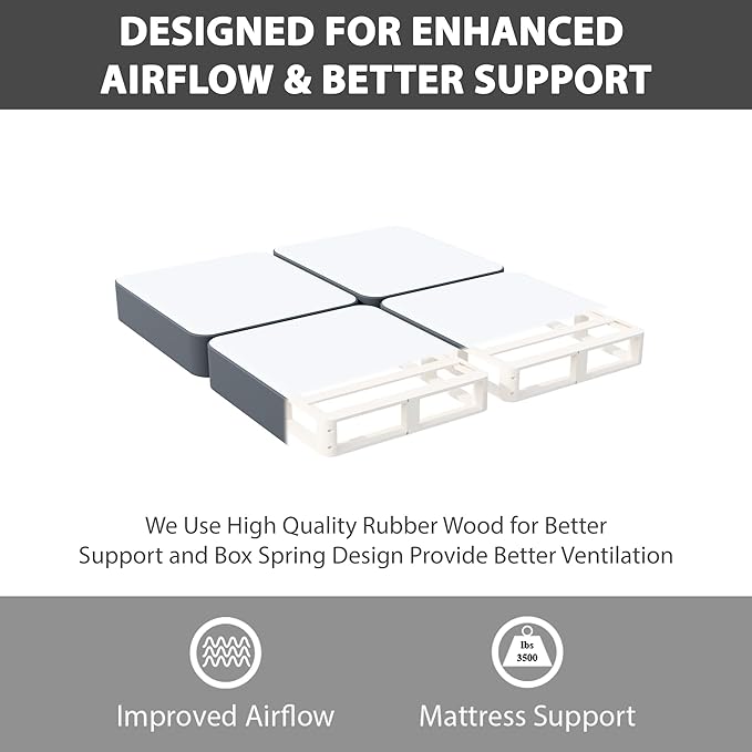 Greaton, Box Spring Bed Base King Size, 4-Inch Wood Mattress Foundation – Amish Made in USA – Quiet Noise Free, 4-Pieces Under Mattress-Support BoxSpring, Fully Assembled, Gray
