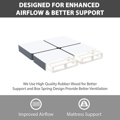 Greaton, Box Spring Bed Base King Size, 4-Inch Wood Mattress Foundation – Amish Made in USA – Quiet Noise Free, 4-Pieces Under Mattress-Support BoxSpring, Fully Assembled, Gray