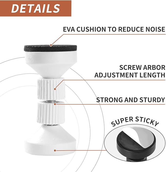 dadop Adjustable Threaded Bed Frame Anti-Shake Tool for Bed, Headboard Stoppers, Bedside Headboards Prevent loosening Anti-Shake Fixer, Easy Install (4pcs White Upgrade Version, 40-100mm)