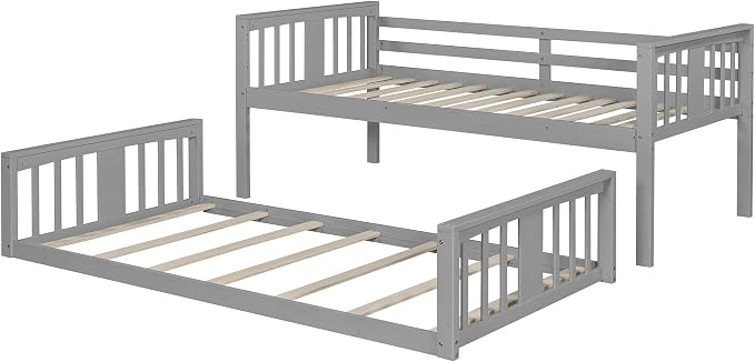 Merax Twin Over Twin Bunk Bed with Ladder, Gray